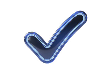 Blue 3D checkmark icon tick symbol for verification and success isolated PNG
