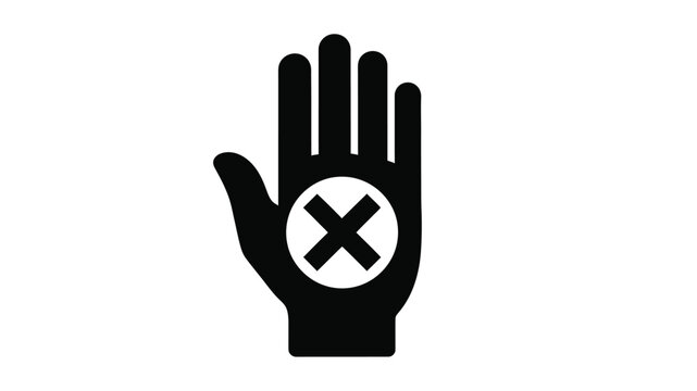 A black silhouette of a hand displaying a stop sign within the palm