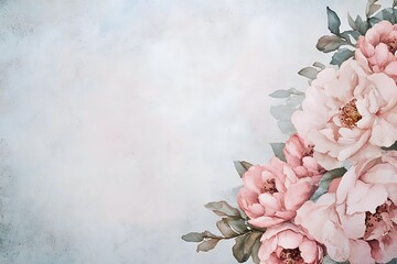 Exquisite roses arranged elegantly in the corner. The roses have a delicate pink hue and surrounded by lush green leaves