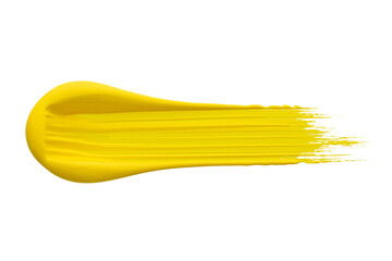 abstract stroke of yellow acrylic paint on a white isolated background