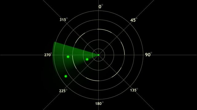 Radar screen animation target detection surveillance system. Military defense radar scan enemy tracking display. Technology force monitoring signal animation. Radar icon animation.