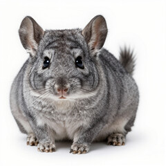 Fototapeta premium Centered baby chinchilla with soft gray fur, large ears, and fluffy tail on white background
