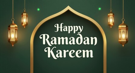 Happy Ramadan Kareem Greeting Card with Lanterns and Archway