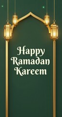 Happy Ramadan Kareem Greeting Card with Islamic Lanterns