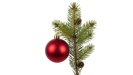 Christmas ornament on pine branch tree on transparent background