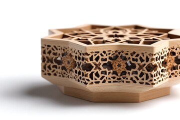 Intricately carved wooden decorative box with geometric patterns