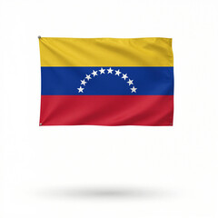 Fototapeta premium Venezuela flag with yellow top stripe, blue middle stripe bearing a white arc of stars, and red bottom stripe, isolated on white