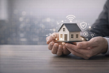 Smart Home Security and Digital Real Estate Technology Concept