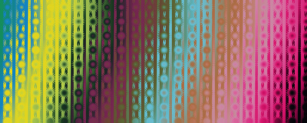 Vertical stripe pattern with starburst symbols over a full spectrum rainbow gradient, vibrant and colorful geometric design. © ASShakilChowdhury