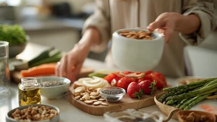 Dietitian customizing a nutritional meal plan for ondemand service emphasizing healthy and balanced food choices.