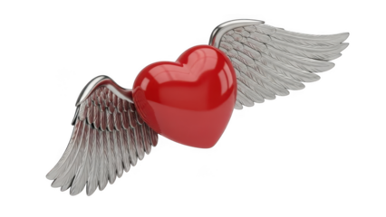 Flying heart with wings on transparent background