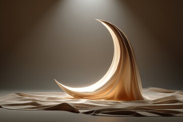 Elegant golden sculpture on fabric with spotlight