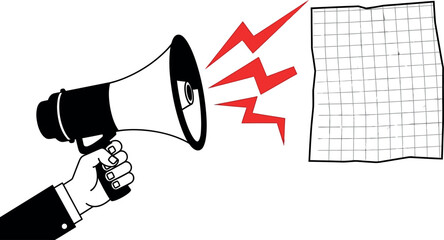 Proclamation of important news through a megaphone