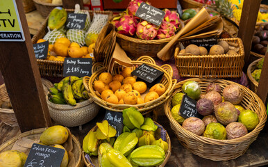 Exotic and Tropical fruits being sold at the famous Borough market in London