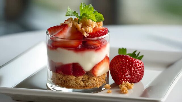 Strawberry and cream parfait dessert