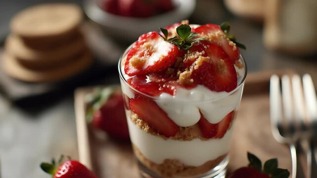 Strawberry and cream parfait dessert