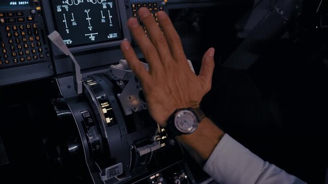 Pilot's Hands on the Thrust Levers for Takeoff