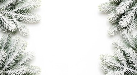 Snow covered pine branches creating a festive winter border on a