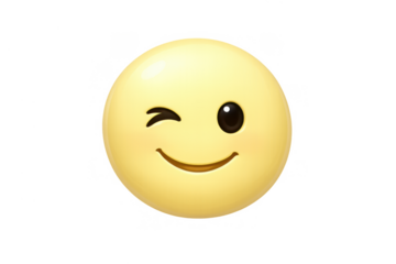 Winking face emoji communicating playfulness, humor, and a friendly, happy feeling, 3d render with transparent background