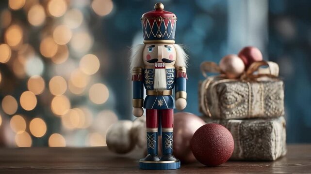 カタログ風に磨いたくるみ割り人形と上品な贈り物の構成、人物なし