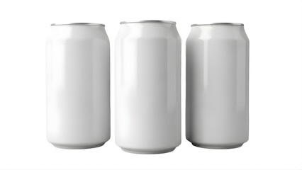 Three white soda cans on transparent background