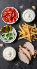 Delicious Doner Kebab Ingredients Meat, Vegetables, Sauces, and Fries