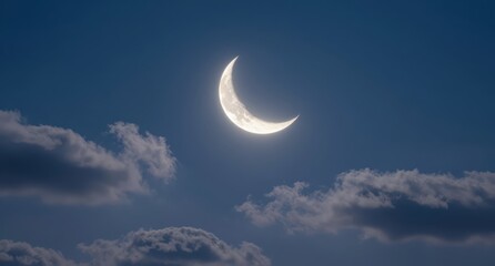 Beautiful Crescent Moon and Clouds in Night Sky stars