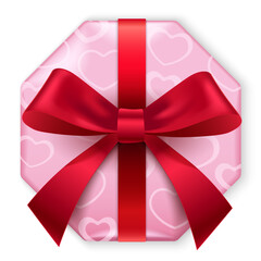 Realistic gift box with satin bow. Ideal for gift wrapping, holiday decoration, weddings and celebrations. High quality design isolated on transparent background