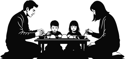 Family playing a board game together