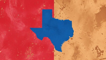 Texas state outline on divided red and brown background