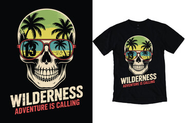 Fototapeta premium Retro Summer Skull Beach Adventure Vector T-Shirt Design print