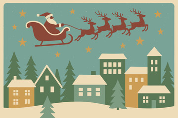 Over cartoon amber santa sleigh green red visible punctuation retro icon vector