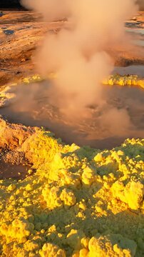 Fumarole Steaming at a Geothermal Area, Sulfur Deposits