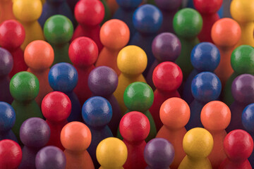 Colorful pawn crowd or team representing diversity and equality