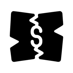 Divided money coupon icon showing a torn dollar sign for financial transactions