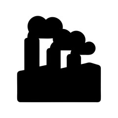 Industrial factory building silhouette with smokestacks emitting smoke pollution into the environment