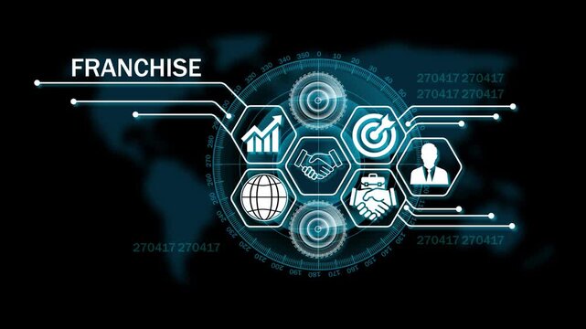franchise Business, Technology, Internet and network concept. virtual screen of the future and sees the inscription: on map background 
