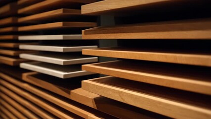 Medium shot of sleek wooden slat acoustic treatments in a home theater setup showcasing warmth and enhanced audio clarity.