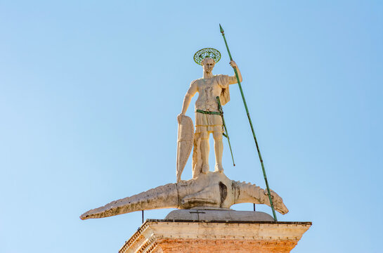 Top of San Todaro column on San Marco square, Venice, Italy
