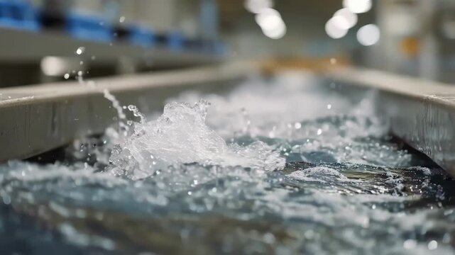 Medium shot featuring a chemicalfree water recycling system reprocessing wash water naturally for repeated use emphasizing green technology in laundry operations.