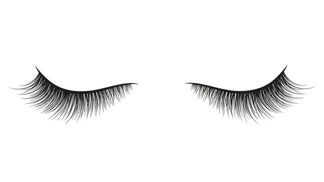 Detailed illustration of a pair of long thick black eyelashes in a curved shape representing closed or downward looking eyes.