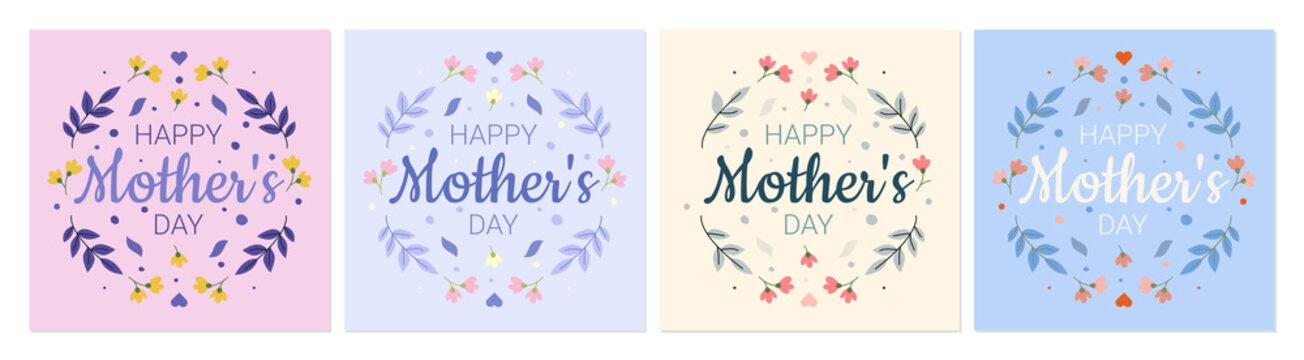 A set of delicate cards with the inscription: "Mother's Day." Happy Mother's Day. Lettering. Vector illustration.