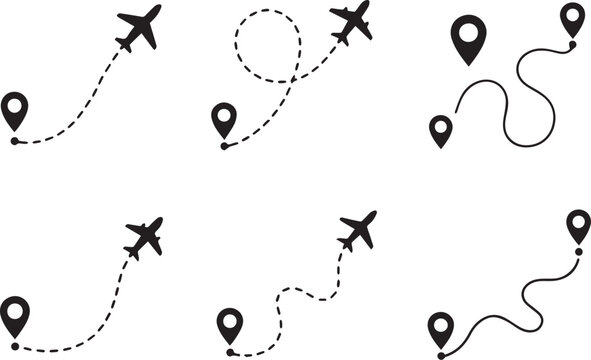 set of airplane location route icon pack