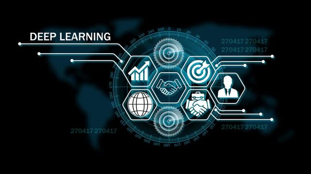 deep learning Business, Technology, Internet and network concept. virtual screen of the future and sees the inscription: on map background 