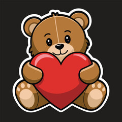 Flat Color Silhouette Teddy Bear Heart Valentines Day Sticker Design