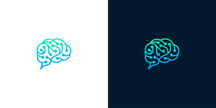 Modern digital brain logo design with intricate network patterns, symbolizing artificial intelligence, smart technology, and innovative thinking for high-tech solutions and mental clarity