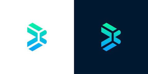 Modern abstract letter B or D geometric logo design featuring a vibrant blue and green gradient, perfect for technology, digital, or startup companies seeking a sleek brand identity © Eunois