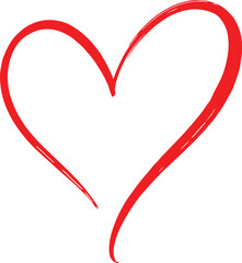 A simple vibrant red heart illustration drawn with a brushstroke effect on a clean white background