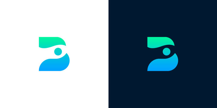 Abstract letter B logo with modern, fluid design incorporating an eye-like element. Features vibrant gradient of green and blue, perfect for digital and tech brand identities