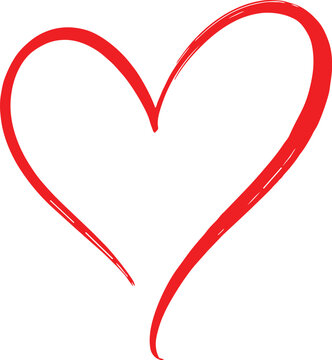 A simple vibrant red heart illustration drawn with a brushstroke effect on a clean white background